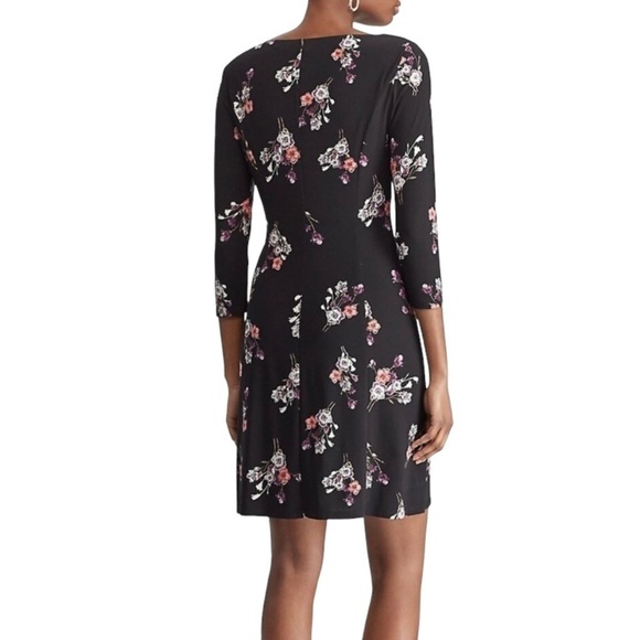 NWOT Chaps Floral Black/Red/Pink Women's 3/4 Sleeves Midi Dress Size L - Picture 2 of 10